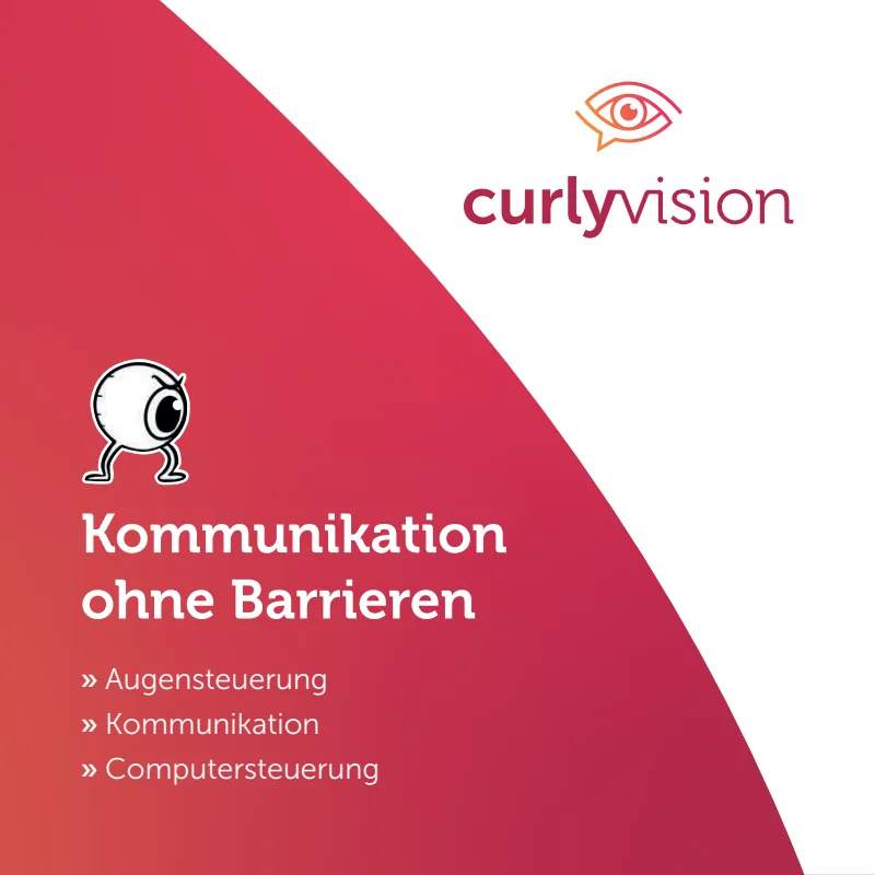 Titelseite: Curly, ein Augapfel mit Beinen, vor einem roten Farbverlauf