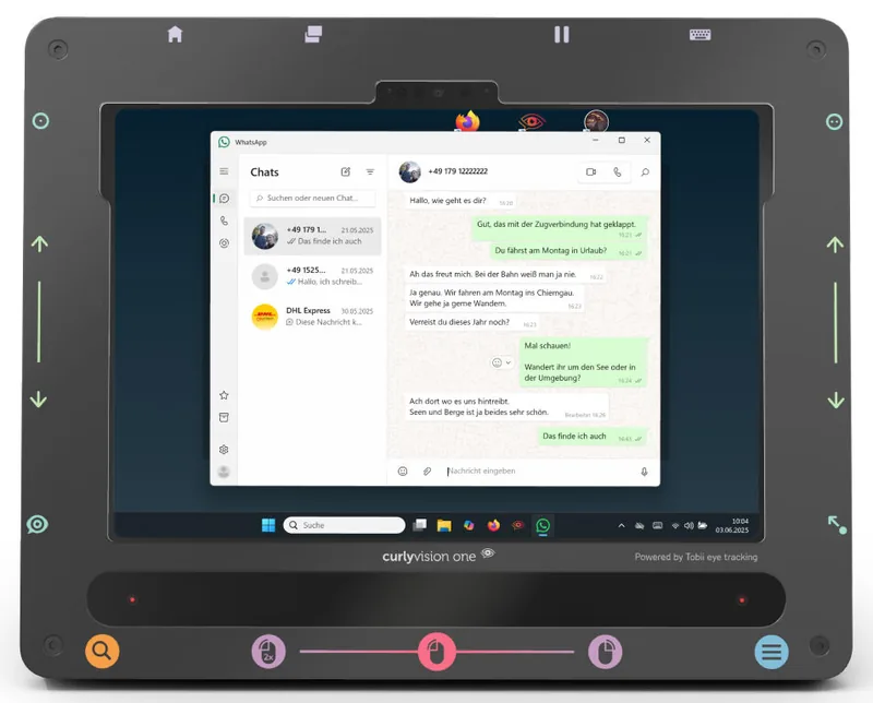 Curly Vision One with a chat window open on screen