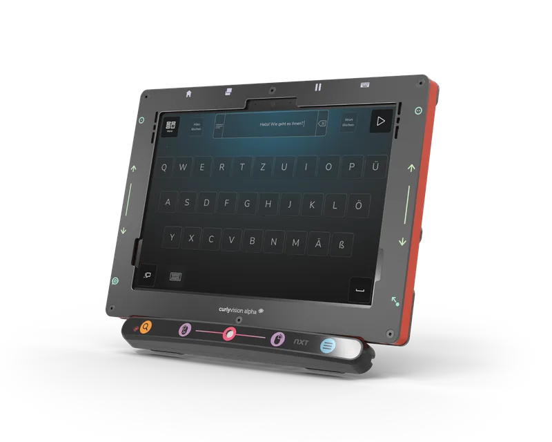 Curly Vision Alpha with Alea IntelliGaze eye tracker and the on-screen keyboard open